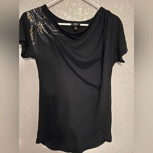 ❄️ Mossimo Women’s Beaded Sequin Gathered Shoulder Black Short Sleeve SIZE SMALL